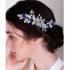 Chargances Blue Crystal Bride Wedding Hair Comb Pearl Rhinestone Sapphire Hairpins Gift for Women and Girls (Silver)