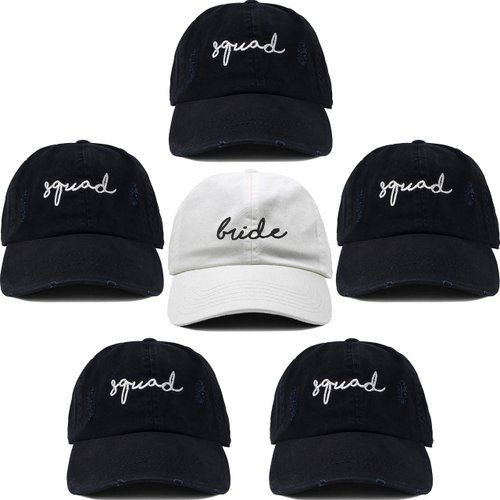 Funky Junque Bridal Baseball Cap - 6 Pack: 1 Bride & 5 Squads (Jet Black)