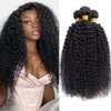 EMOL Curly Human Hair Bundles Unprocessed Kinky Hair 3 Bundles Human Hair 8 10 12 inch Soft Weave Bundles Human Hair Weft Extensions Natural Black