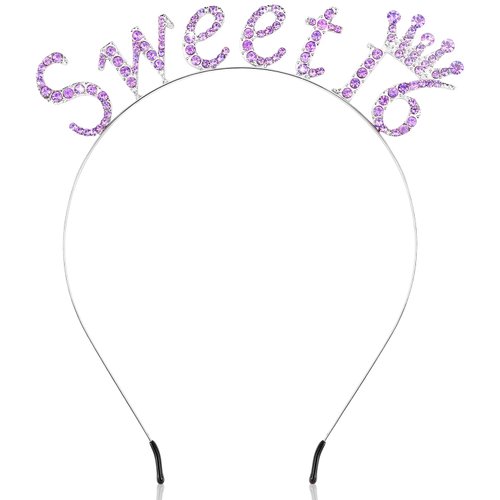 SuPoo Purple Sweet 16 Headband 16th Birthday Crown Birthday Decorations for Girls Shiny Rhinestone Birthday Tiara Princess Crown Sweet Sixteen Party Decorations Party Favors