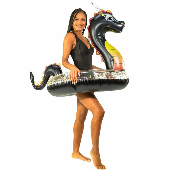 Inflatable Sea Dragon Pool Tube 40 Inch with Glitter Fun Swim Ring by PoolCandy for Kids & Adults.