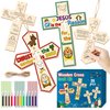 BeYumi Christmas Wooden Cross Craft - 20Pcs DIY Wooden Cross Ornaments Craft Kit for Kids Make Your Own Nativity Cross Christian Religious Xmas Craft with Gem Sticker Church Party Decoration Supplies