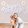 White Happy Birthday Balloons Banner, 3D Mylar Foil Letter Birthday Balloons with 2pcs Daisy Balloons, Birthday Party Decorations for Kids Girls Women Adults Baby Shower Birthday Party Supplies
