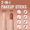Cream Contour Stick, Dual-Ended Highlighter Stick, Face Contour Makeup, Highlighter Makeup, Long-Lasting & Waterproof, Cream Bronzer & Highlight Sticks Make Up Kit (Pearl White, Dark Brown)