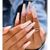 Artquee 24pcs French Nude White Ballerina Flash Diamond Crystal Long Glossy Coffin Flash Fake Nails Press on Nail False Tips Manicure for Women and Girls