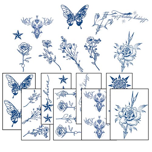 Semi-permanent tattoo, waterproof and lasting for 1-2 weeks Realistic tattoo stickers, 8 sheets Butterflies, nature, flowers, love signs Herbal juice temporary tattoo stickers (KKJ)