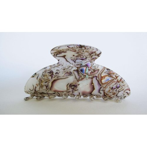 Generic Long gray abalone sea shell effect hair claw clip, Grey