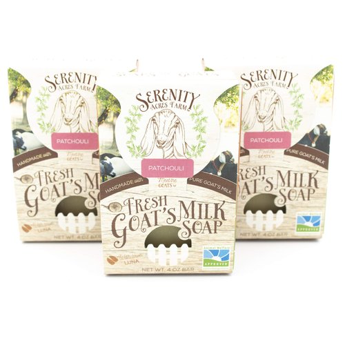 Goat Milk Soap - Handmade All Natural Soap for Sensitive Skin by SerenityGoats (Patchouli, 3 Pack)