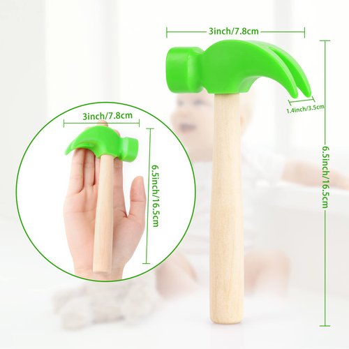 2 Pack Wooden Hammer Toys Simulation Hammers Maintenance Tools Educational Toys for Kids Birthday Party Games Supplies (Green)