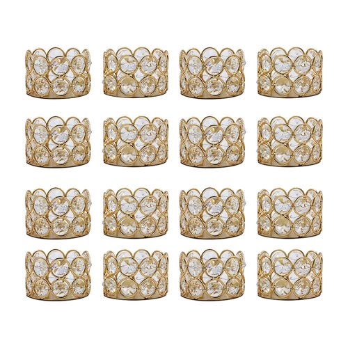 Vincidern 16 Pieces Crystal Tealight Candle Holders Votive Candle Holder Stand Diamonds for Home Decoration Wedding Dinning Table Centerpieces, Thanksgiving Christmas Birthday Gifts Party Favors(Gold)