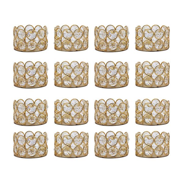 Vincidern 16 Pieces Crystal Tealight Candle Holders Votive Candle Holder Stand Diamonds for Home Decoration Wedding Dinning Table Centerpieces, Thanksgiving Christmas Birthday Gifts Party Favors(Gold)