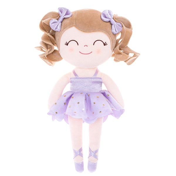 Gloveleya Baby Dolls Soft Snuggly Curly Hair Ballerina Doll First Baby Girl Gifts Plush Ballet Doll with Lace Mesh Dress Purple 14inches Ballerina Series