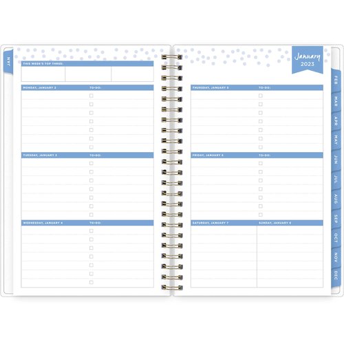 Blue Sky Day Designer for 2023 Weekly and Monthly Planner, 5' x 8', Frosted Cover, Wirebound, Tile (101410-23)