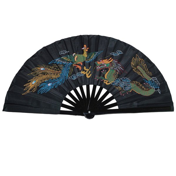 Medifier Chinese Kung Fu Tai Chi Fan Arts Dance/Practice Performance Bamboo Folding Fan (Dragon and Phoenix Black Background)