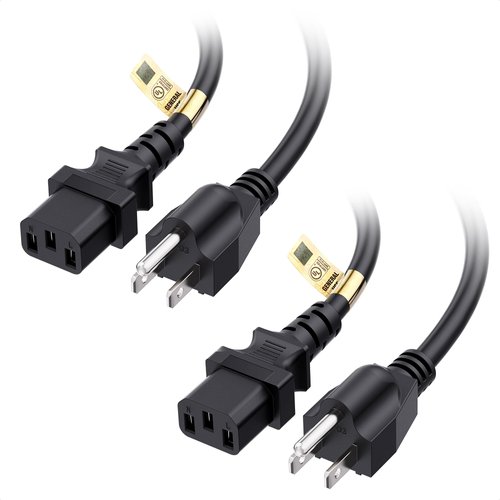 Cable Matters 2-Pack UL Listed 3 Prong TV Power Cord 10 ft, Computer Power Cord Replacement 16 AWG, PC Power Cable/Monitor Power Cord / 13 Amps AC Power Cord (NEMA 5-15P to IEC C13)