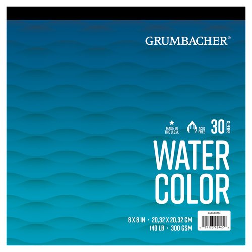 Grumbacher 8" x 8" Cold Press Watercolor Paper Pad, 140 lb. / 300 GSM, Fold-Over, 30 Sheets/Pad, 1 Each