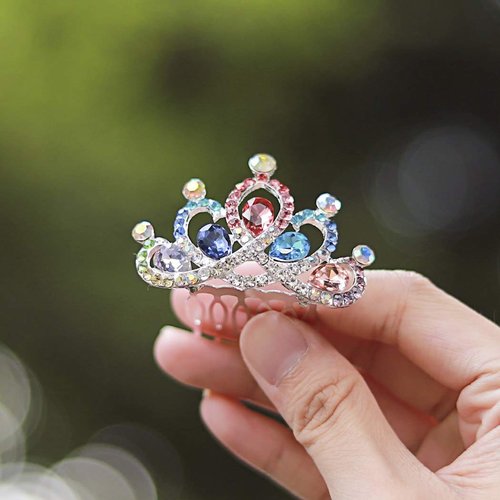 Yean Princess Crown Comb Mini Crystal Tiara Hair Comb Rhinestone Tiara Birthday Party Favors Decorations and Accessories for Girls (Multi-colored)