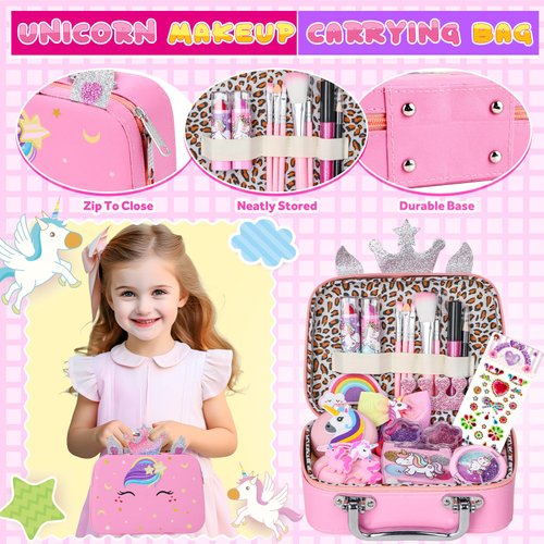 Kids Makeup Kit for Girl, Washable Kids Makeup Set for Girls 5-8, Real Cosmetic Set Pretend Play Makeup for Toddler Girl Toys Christmas & Birthday Gift for Girls 3 4 5 6 7 8 9, Teen