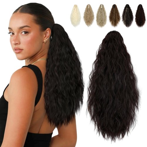 FELENDY Ponytail Extension Claw 18&quot; Curly Wavy Fluffy Hair Extensions Ponytail Clip in Long Pony ...