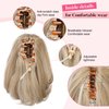 Flufymooz Ponytail Extension, 8 inch Short Claw Ponytail Extension Wavy Curly Jaw Clip in Pony tails Hair Extension Natural Synthetic Hairpiece for Women (Light Blonde with White Blonde Highlight)
