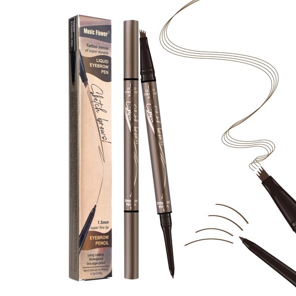 2 in 1 Magic 4-Tip Eyebrow Pencil, 2024 Upgrade 3D Waterproof Microblading Eyebrow Pencil Contouring Pen, 4-Tipped Precise Brow Pen Tattoo Pencil for Natural Makeup Last All Day (Light Brown)