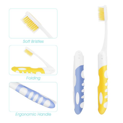 Ouligay 2Pcs Travel Toothbrush Kit Portable Toothbrush Soft Bristles Brushes Folding Toothbrush Bulk Collapsible Toothbrush for Camping Hiking