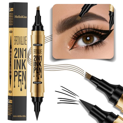 2PCS Dual-ended Eyeliner Eyebrow Pen 4 Tipped Eyebrow Pencil with Quick Dry Eyeliner Waterproof Long Lasting Dark Brown
