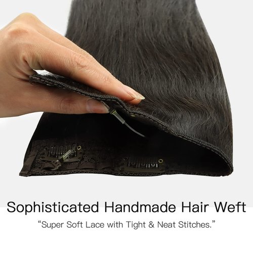 HOTBANANA Wire Hair Extensions, 16 inch 95g Dark Brown Fish Line Hair Extensions Real Human Hair Straight Invisible Wire Hair Extensions Remy Hair Extensions