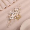 Teyglen Flower Bride Wedding Hair Comb Crystal Bridal Side Comb Gold Rhinestone Pearl Hair Piece Leaf Flower Headpiece Floral Hair Accessories for Women (Gold)