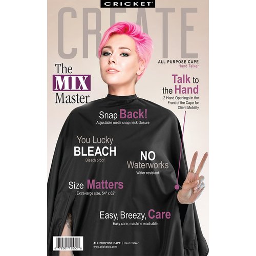 Cricket Hand Talker All Purpose Black Salon Cape, Water Resistant, Bleach Proof Cape, With Hand Openings for Client Mobility, Black