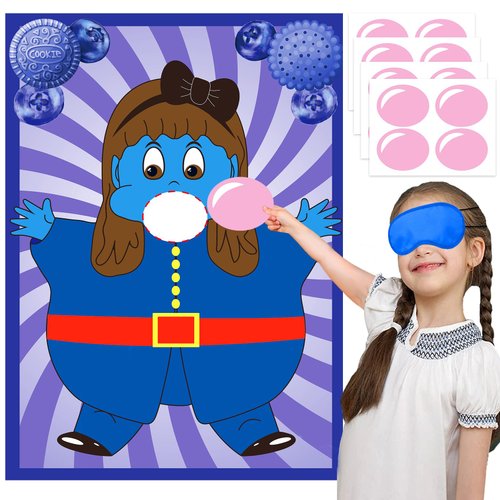jkhycf Chocolate Factory Party Decorations Pin The Gum on the Violet Pin Game for Kids Candyland Birthday Party Decorations Halloween Cosplay Party Games for Kids