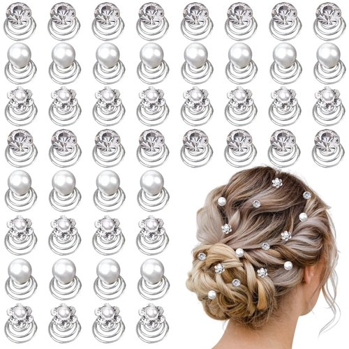 48 Pieces Spiral Hair Pins Gems Hair Rhinestone Twister Pearl Hair Studs Hair Diamond Jewelry Clip for Wedding, Bridal, Prom Accessories(Elegant Style)
