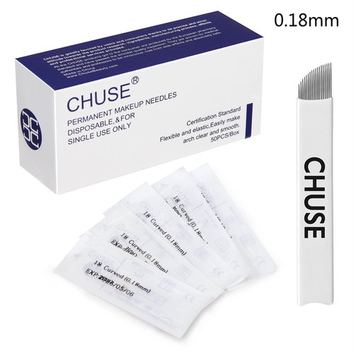 CHUSE 18 Curved 50pcs 0.18mm Nano Mircoblading Needle Permanent Makeup Manual Eyebrow Tattoo Needle