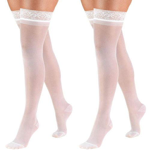 Truform Sheer Compression Stockings, 15-20 mmHg, Women's Thigh High Length, 20 Denier (Pack of 2)