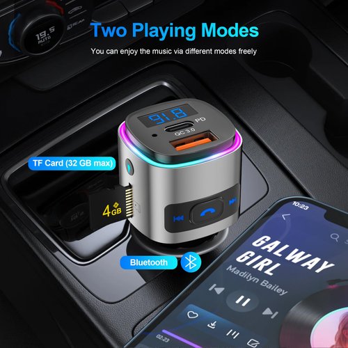 (Upgraded Version) FM Transmitter Bluetooth, SONRU Bluetooth Car Adapter [PD 30W & QC3.0 18W], Wireless FM Radio Transmitter, Hands-Free Calling, Siri Google Assistant, TF Card