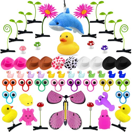 PPXMEEUDC Bulk Party Favors Toys Goodie Bag Stuffers Classroom Prizes Eye Finger Puppets Mini Ducks Mini Cowboy Hats for Festival Boys and Girls Birthday Party Supplies
