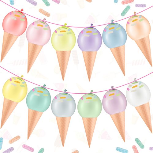 WinnerWhy 2 Pack Ice Cream Bar Banner Ice Cream Garland Include 12 Ice Cream Balloons Ice Cream Party Decorations for DIY Supplies Kids Summer Ice Cream Summer Birthday Party Decor, Macaron Color