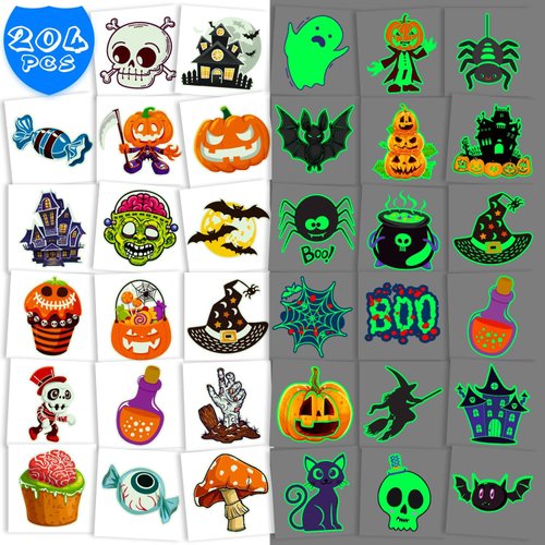 OLIKER Halloween Tattoos for Kids, Individually Wrapped Glow In the Dark Kids Tattoos Luminous Halloween Temporary Tattoos Stickers Party Decorations Supplies