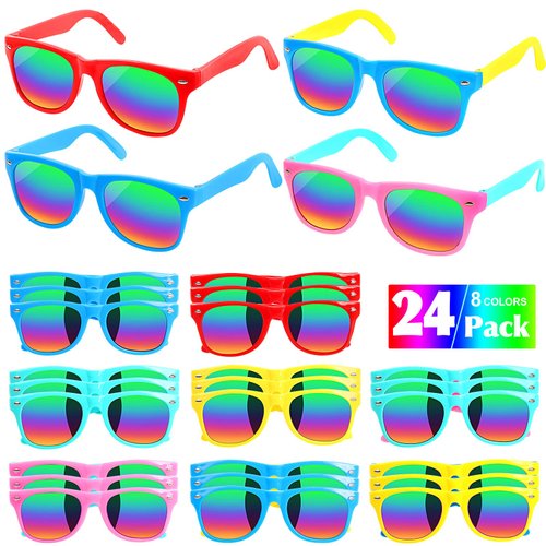 Kids Sunglasses Bulk Party Favors - 24 Pack Summer Party Supplies for Boys Girls, Neon Party Sunglasses for Kids, Pool /Beach Party Favors, Great Gift for Birthday Party and Outdoor Activity Age 3-10