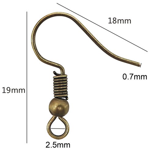 TOAOB 100pcs Earring Hooks Hypo Allergenic French Ear Wires with Ball and Coil 18mm Antique Bronze Fish Hook Earrings Making Supplies Jewelry Findings