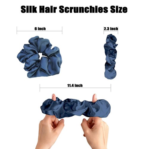 Silk Scrunchies,Elastic Bands Ponytail Holder Silk Satin No Damage, Soft Satin Scrunchies,Hair Accessories Hair Scrunchies Suitable for Women Girls for Thick Thin Fine Curly hair (Blue-Gray)
