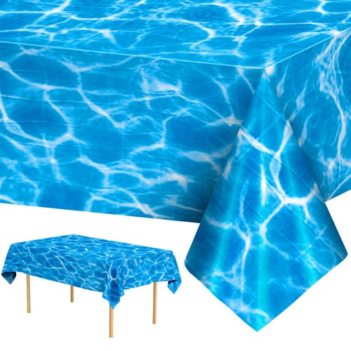 3 Pieces Ocean Tablecloth - Under The Sea Ocean Waves Table Cloths, Plastic Rectangle Blue Water Print Table Cover for Beach Pool Birthday Party Decorations Table Decor Supplies Favors, 108 x 54 Inch