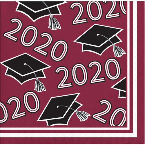 Creative Converting Class of 2020 Burgundy Grad Beverage Napkins, 5"
