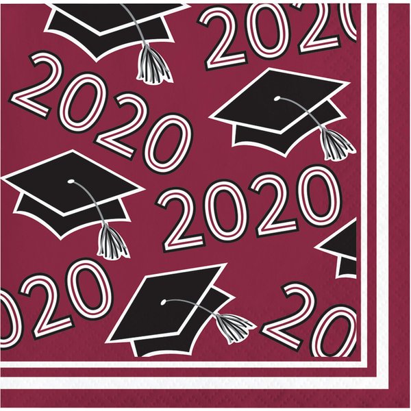 Creative Converting Class of 2020 Burgundy Grad Beverage Napkins, 5"