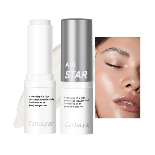DLZZRS Cream Highlight Stick, Blendable Glitter Highlight Stick, Shimmer Face Highlighter Makeup for Glowing Skin & Face Shades, Waterproof Lightweight Silky Smooth Highlight Stick (#02)