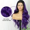 FUGADY Purple Body Wavy Wig Lace Front Wig Dark Root Purple Synthetic Lace Front Curly Wigs for Black Women Pre Plucked with Baby Hair Heat Resistant Synthetic Wigs Daily Party Cosplay Use (Synthetic| 13 * 4|24Inches)