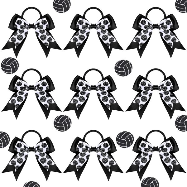 9 Pieces Sports Ball Hair Bows Volleyball Hair Bows Elastic Scrunchies Hair Bands Cheerleader Bows Ponytail Holder Sport Hair Accessories for Players Teams (Volleyball)