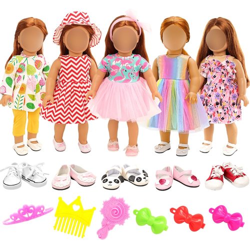 BARWA 18 inch Doll Clothes and Accessories 5 Sets Clothes Dress Outfits with 2 Pairs Shoes for 18 Inch Dolls