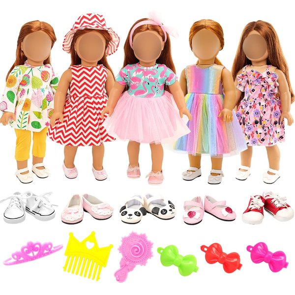 BARWA 18 inch Doll Clothes and Accessories 5 Sets Clothes Dress Outfits with 2 Pairs Shoes for 18 Inch Dolls