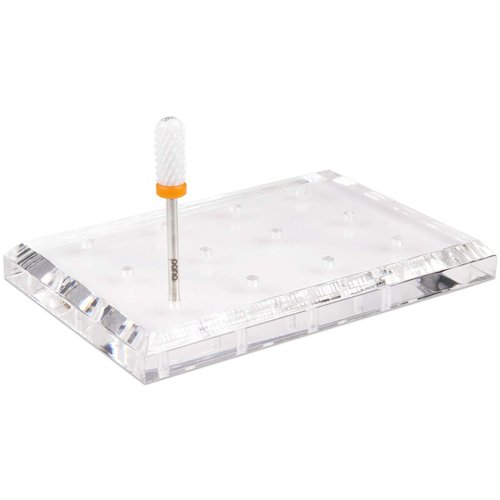 PANA Nail Drill Bit Holder Stand Display Organizer- Dust Proof Storage Container Box Case Tools for Home Use or Nail Salon - (12 Holes, Rectangle (Clear))